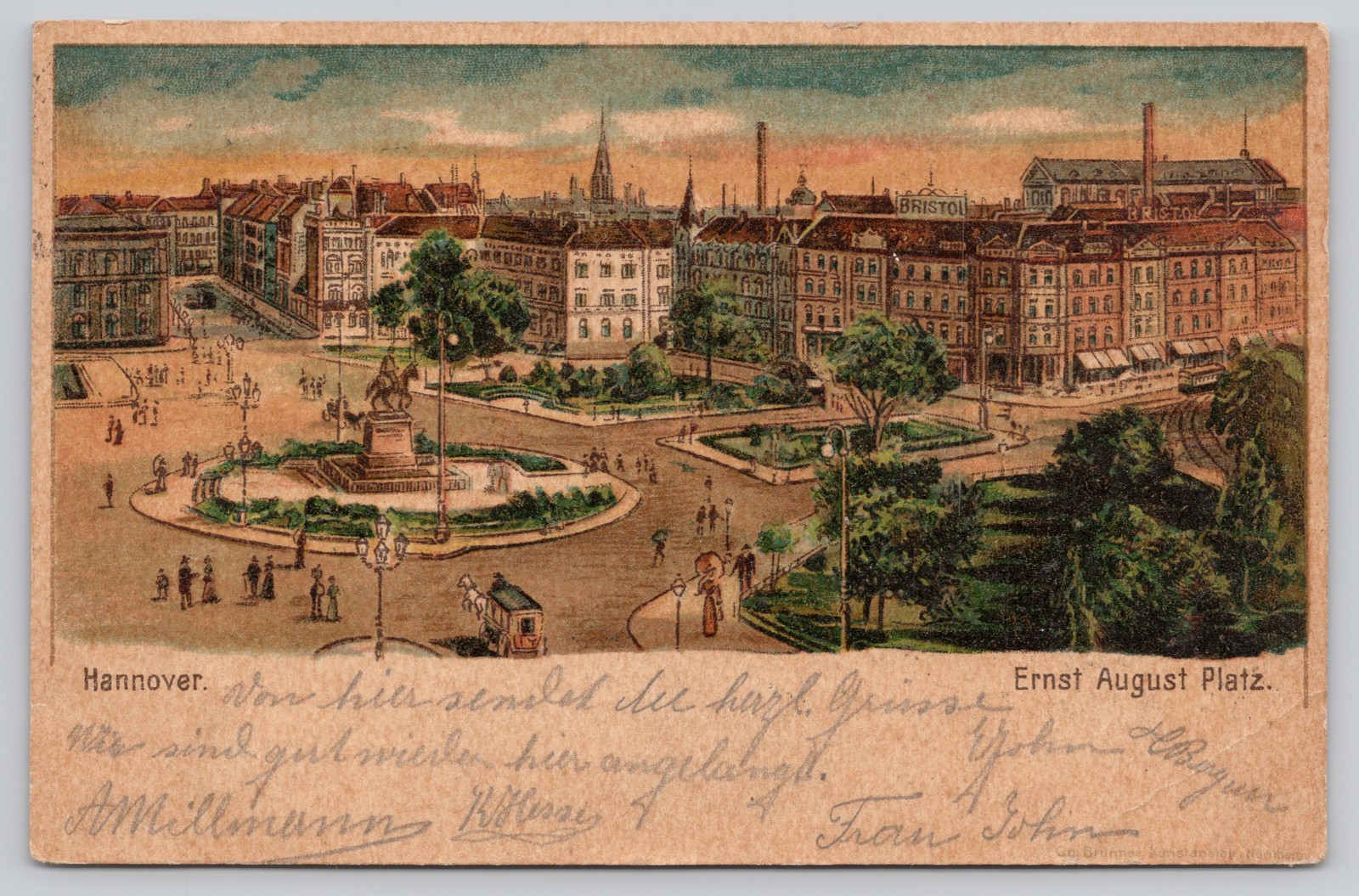 Vintage Postcard Hannover Ernst August Platz Germany Topographical 1903 Posted