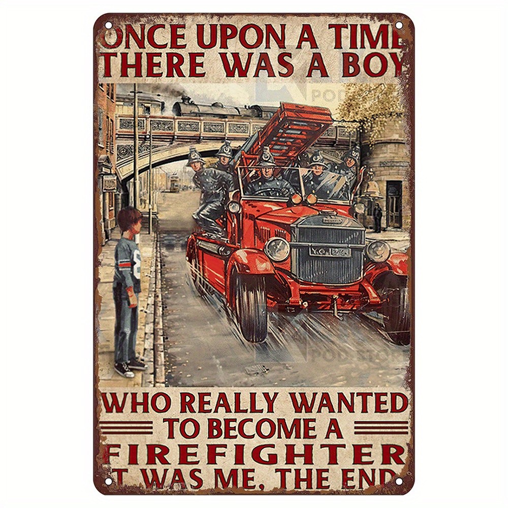 Vintage Firefighter Tin Metal Signs Wall Art Sign, Iron Fire Truck Decorative Pl
