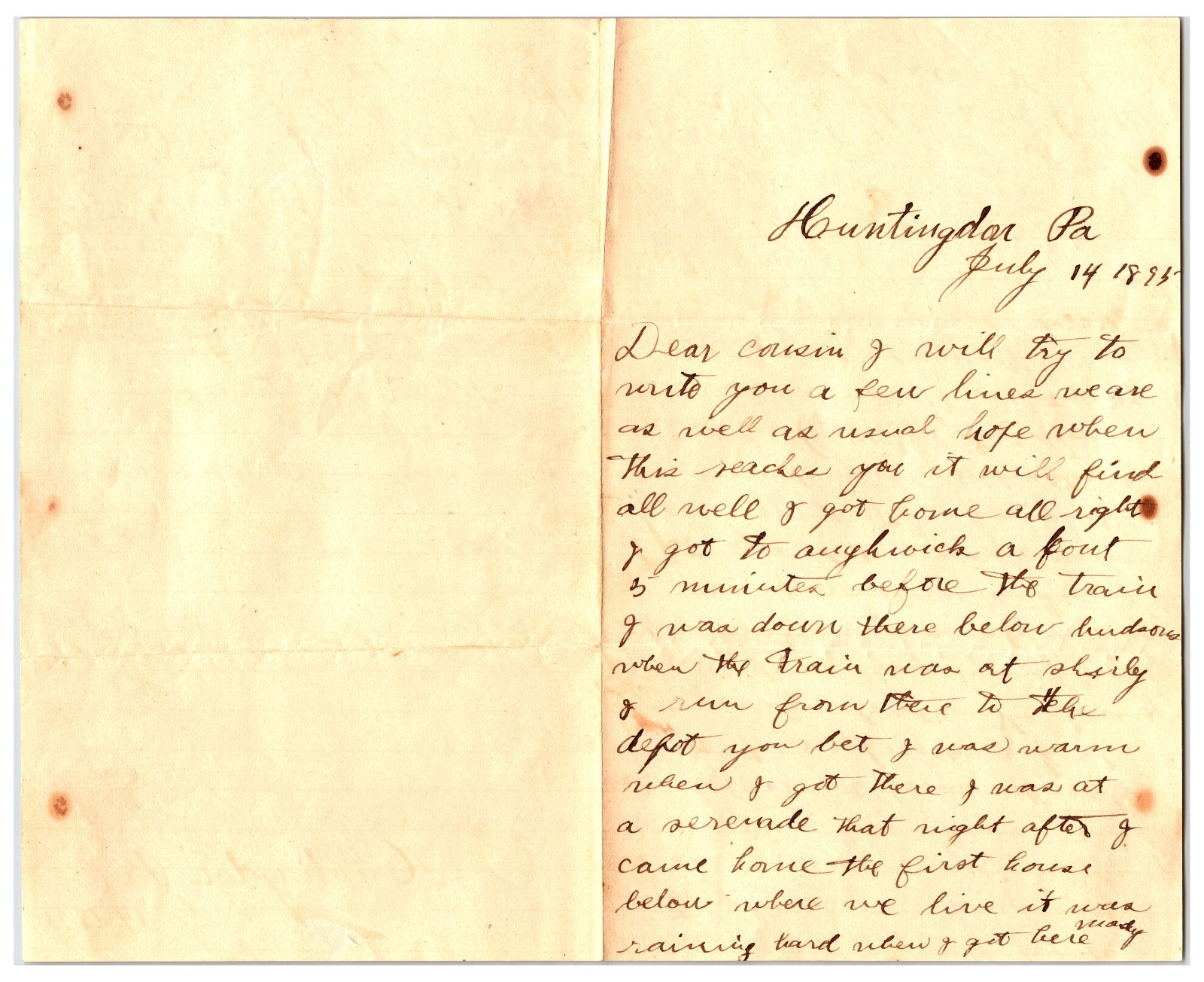 Vintage 1895 Handwritten Letter Between Friends ( Huntington, Pennsylvania )