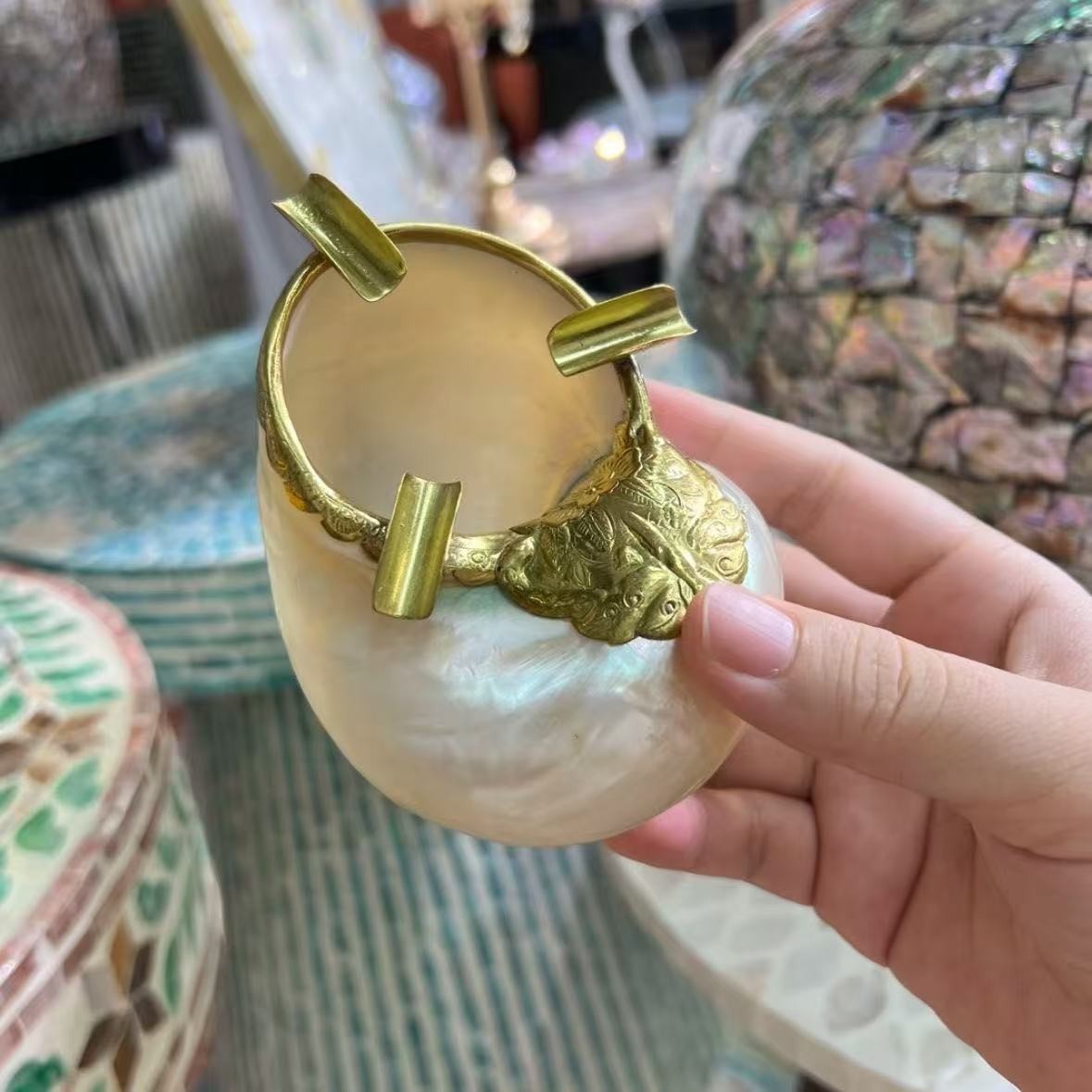 Vintage Mother of Pearl Shell Seashell Ashtray  Nautical Home Decor Gift New