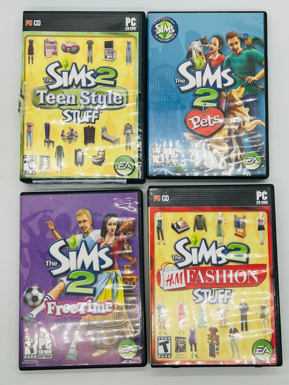 The Sims 2 PC Expansion Pack Lot of 4 Fashion Stuff, Freetime, Teen Style , Pets