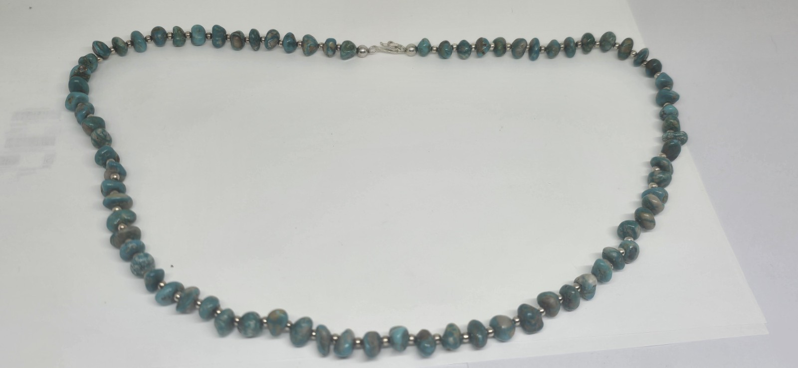 VINTAGE NAVAJO TURQUOISE NUGGET /.925 SILVER BEAD SHAMAM STYLE NECKLACE -