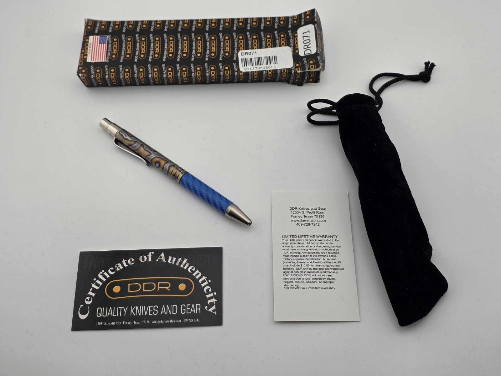 **NEW & RARE** Darrel Ralph DDR Flame Ano Ti & Blue Carbon Fiber Click Pen DR071