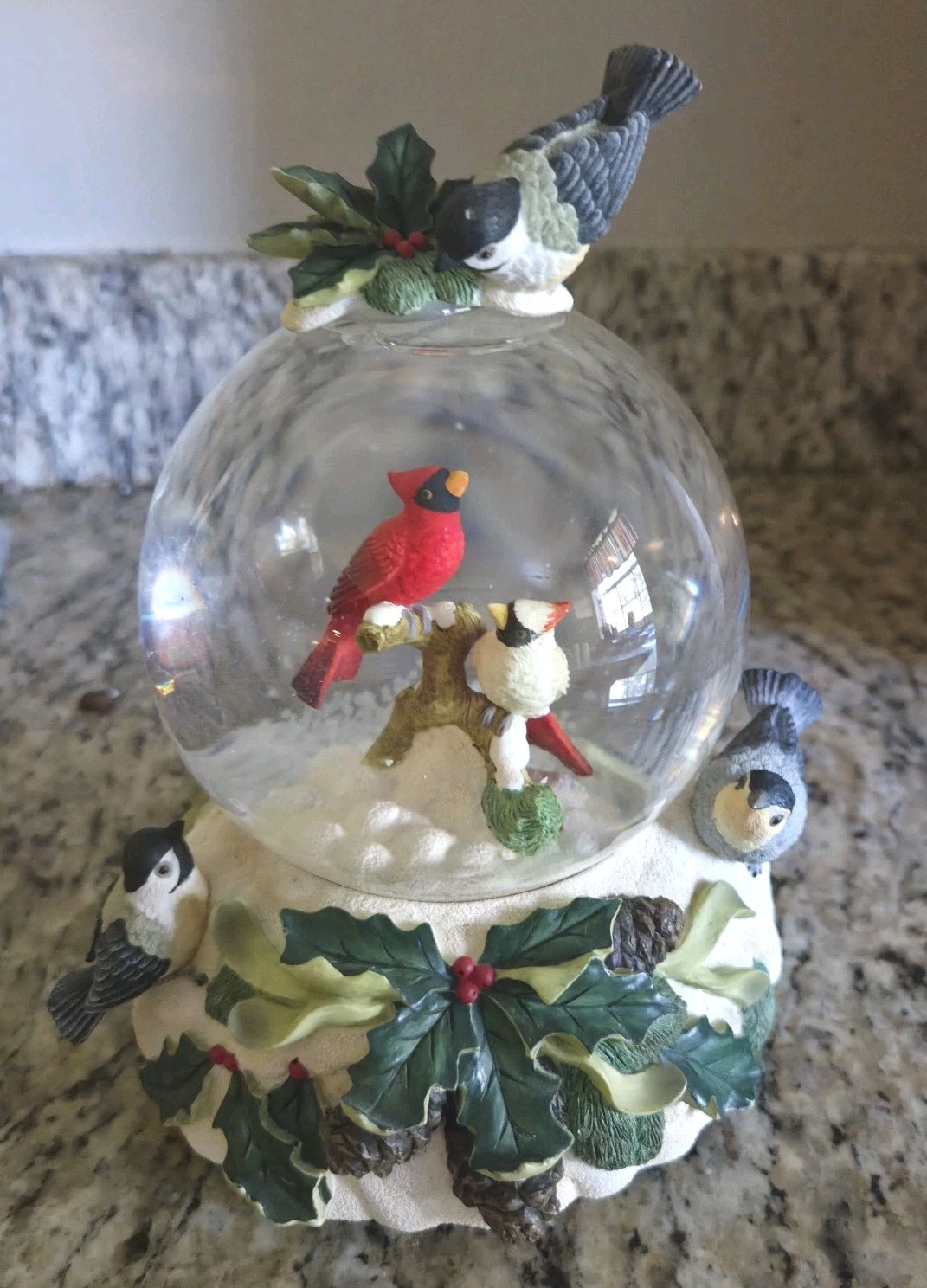 Lenox Winter Greetings Cardinal Working Snow Globe Christmas No Box READ
