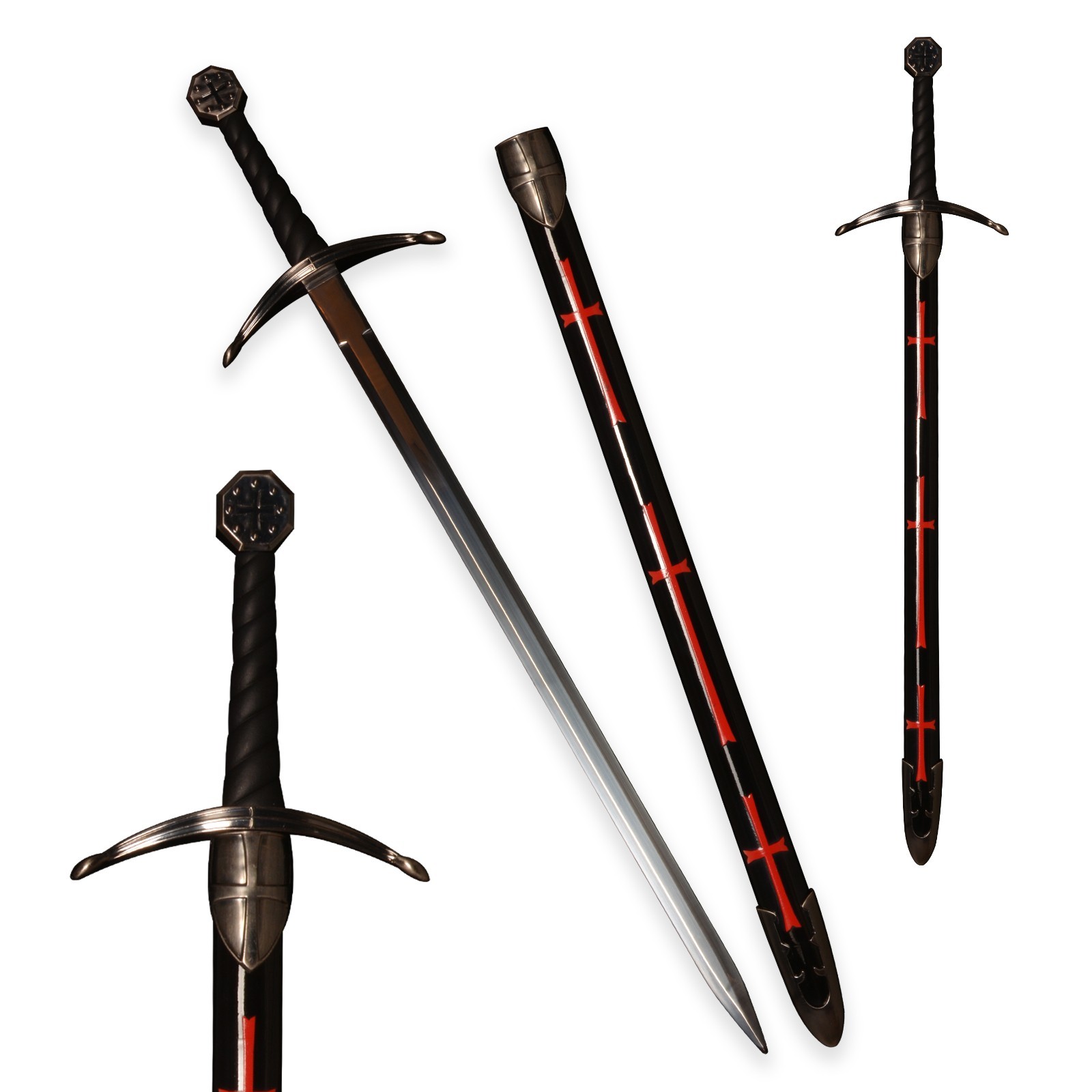 Crested Templar Crusader Longsword, handcrafted sword with decorative elements