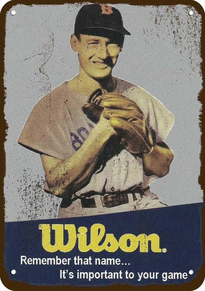 1945 RED SOX TED WILLIAMS & Wilson Sporting Goods DECORATIVE REPLICA METAL SIGN
