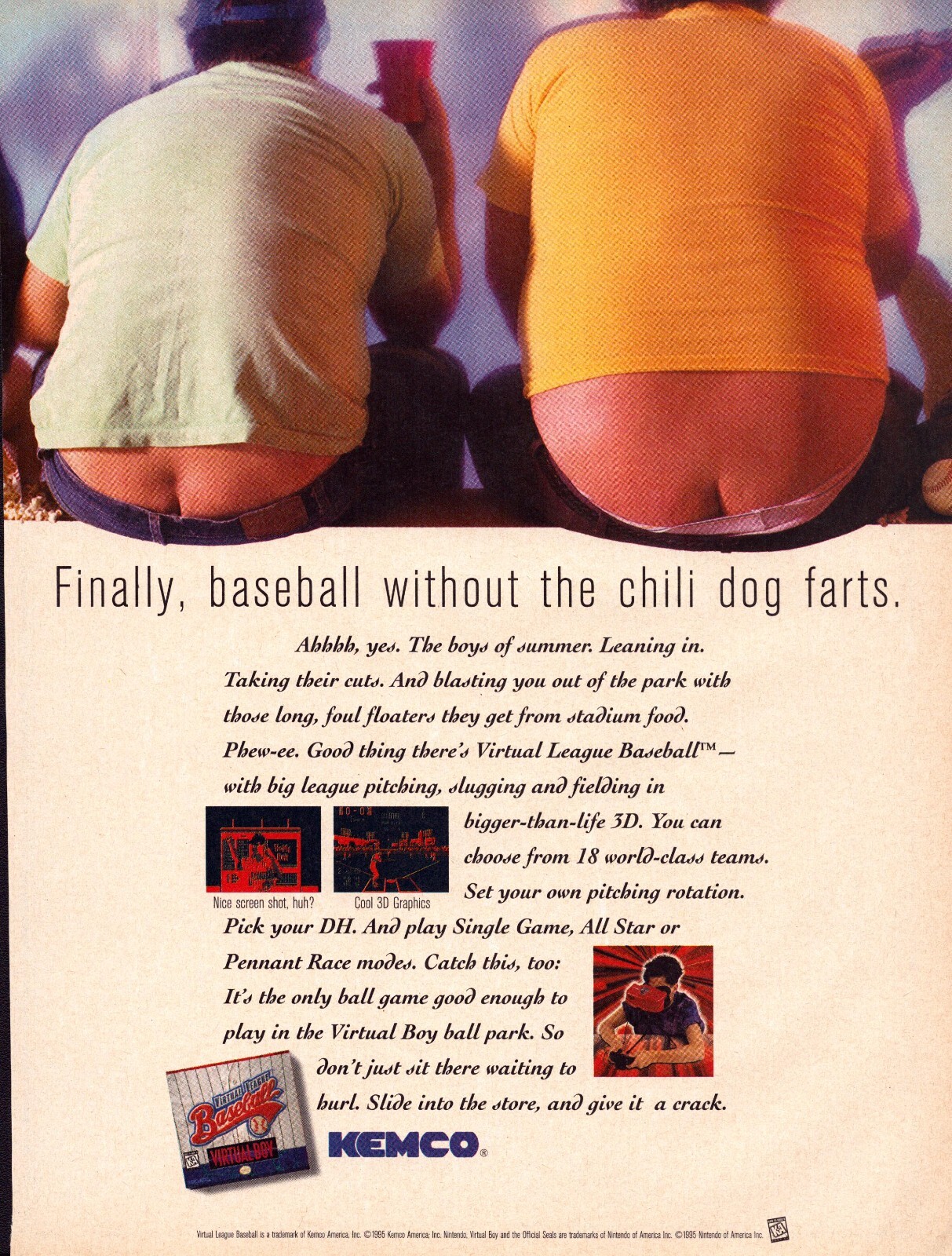 Vintage 1995 Print Ad - Virtual League Baseball - Kemco