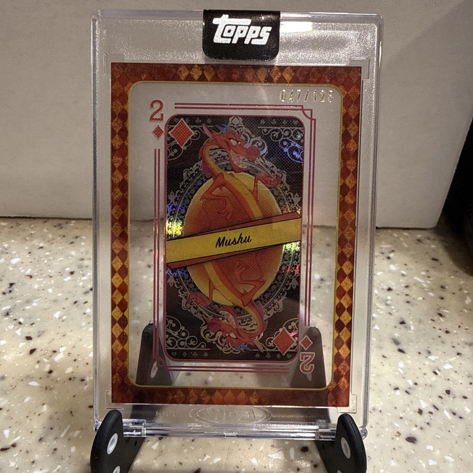 2025 Topps Disney Mint Mushu Queen of Hearts Acetate Mulan Two of Diamonds /125
