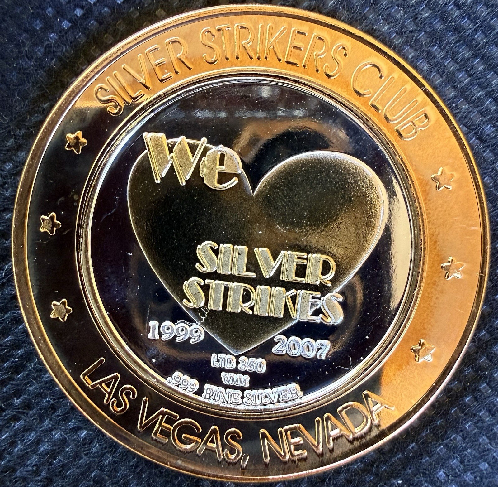 ⭐️SILVER STRIKERS CLUB CASINO RARE Limited Edition 999% .6 Oz Pure Silver Strke