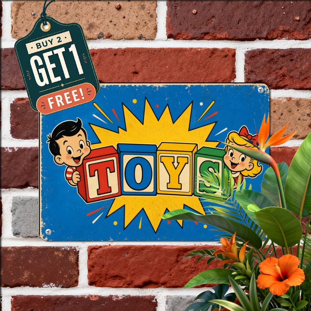 Vintage Toy Store Metal Sign Retro Nostalgic Childhood Tin Wall Plaque