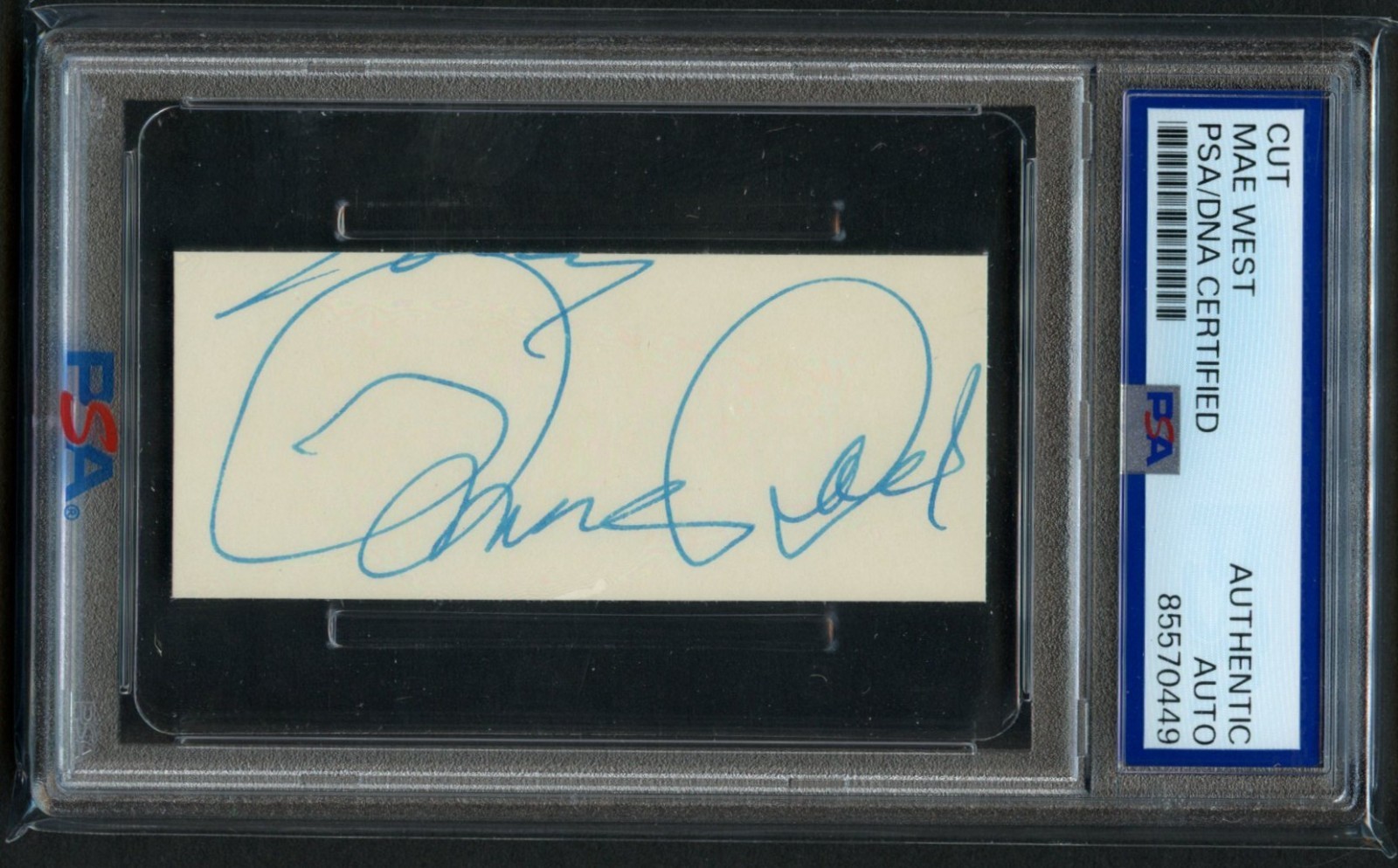 Mae West d1980 signed autograph 1.5x3 cut Actress and Singer PSA Slabbed