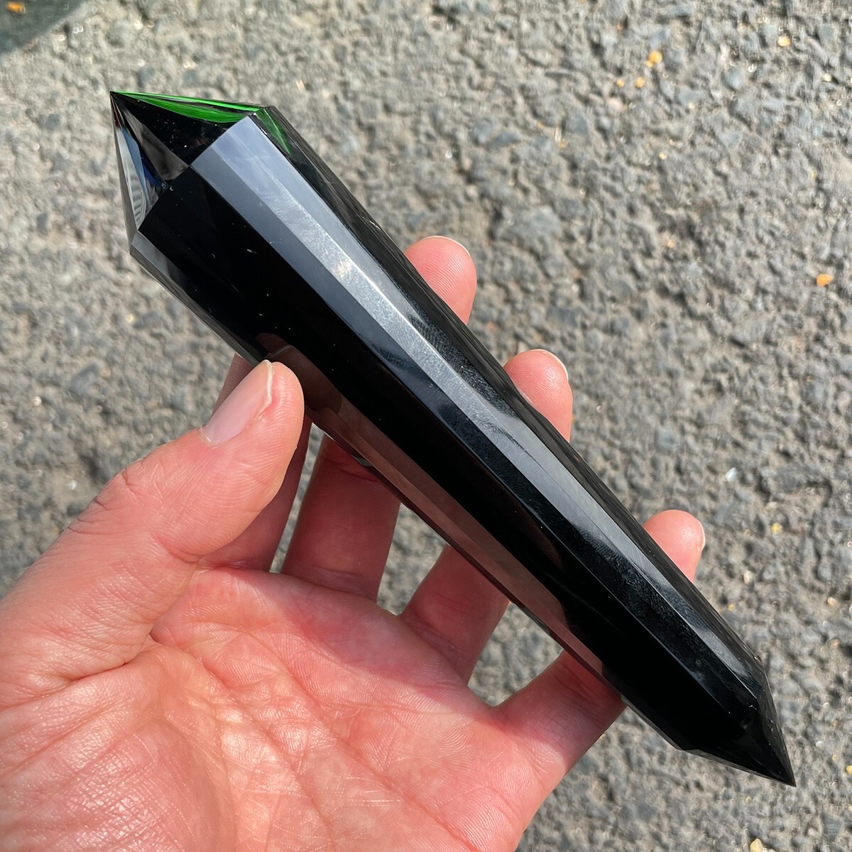 24 Sided Natural Obsidian Vogel Wand Crystal DT Double Terminated Energy Reiki