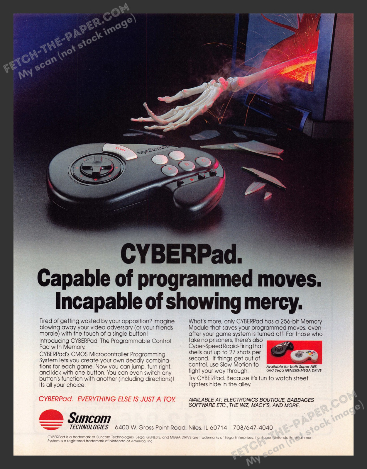 Suncom CYBERPad Sega Video Game 1990s Print Advertisement Ad 1993