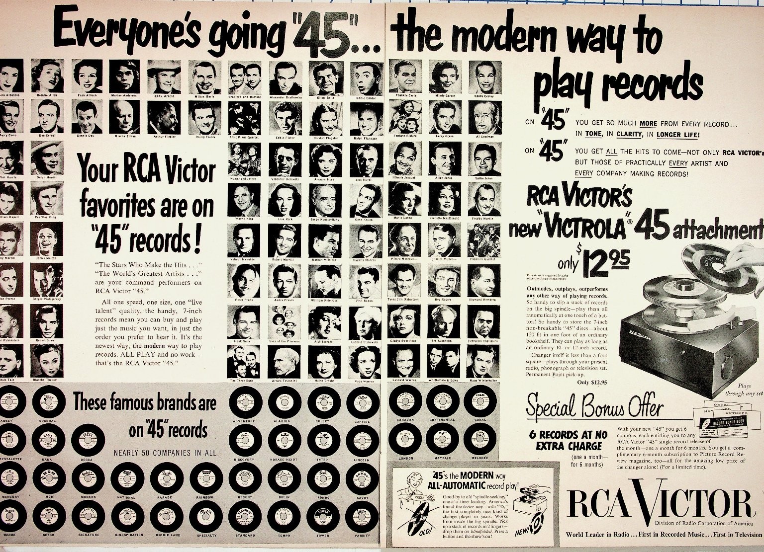 1949 RCA Victor 45 RPM Records Victrola Attachment Ad Ephemera