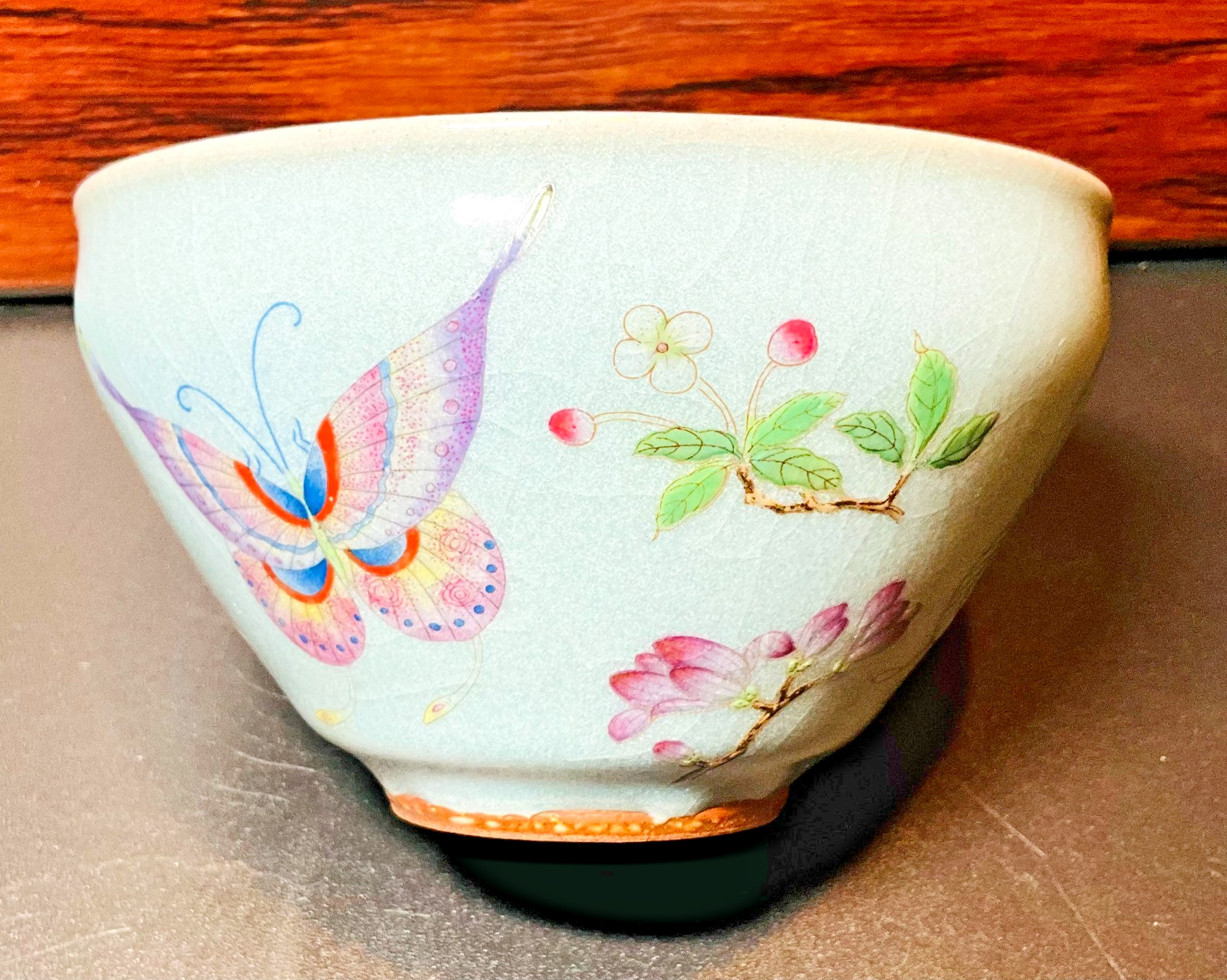 Authentic Hand Painted JianZhan Butterfly Tea Cup by Master Wu Jingen