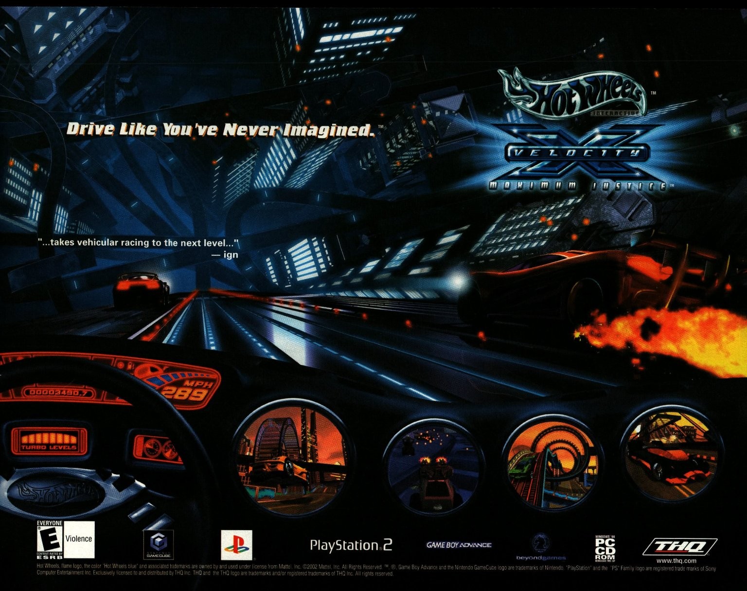 Hot Wheels Velocity X Maximum Justice Vintage Print Ad THQ Video Game 2002