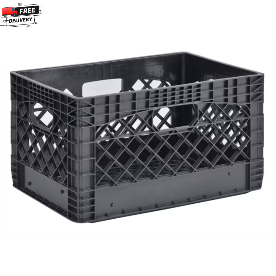 Juggernaut Storage 24QT Plastic Heavy-Duty Milk Crate, Black 