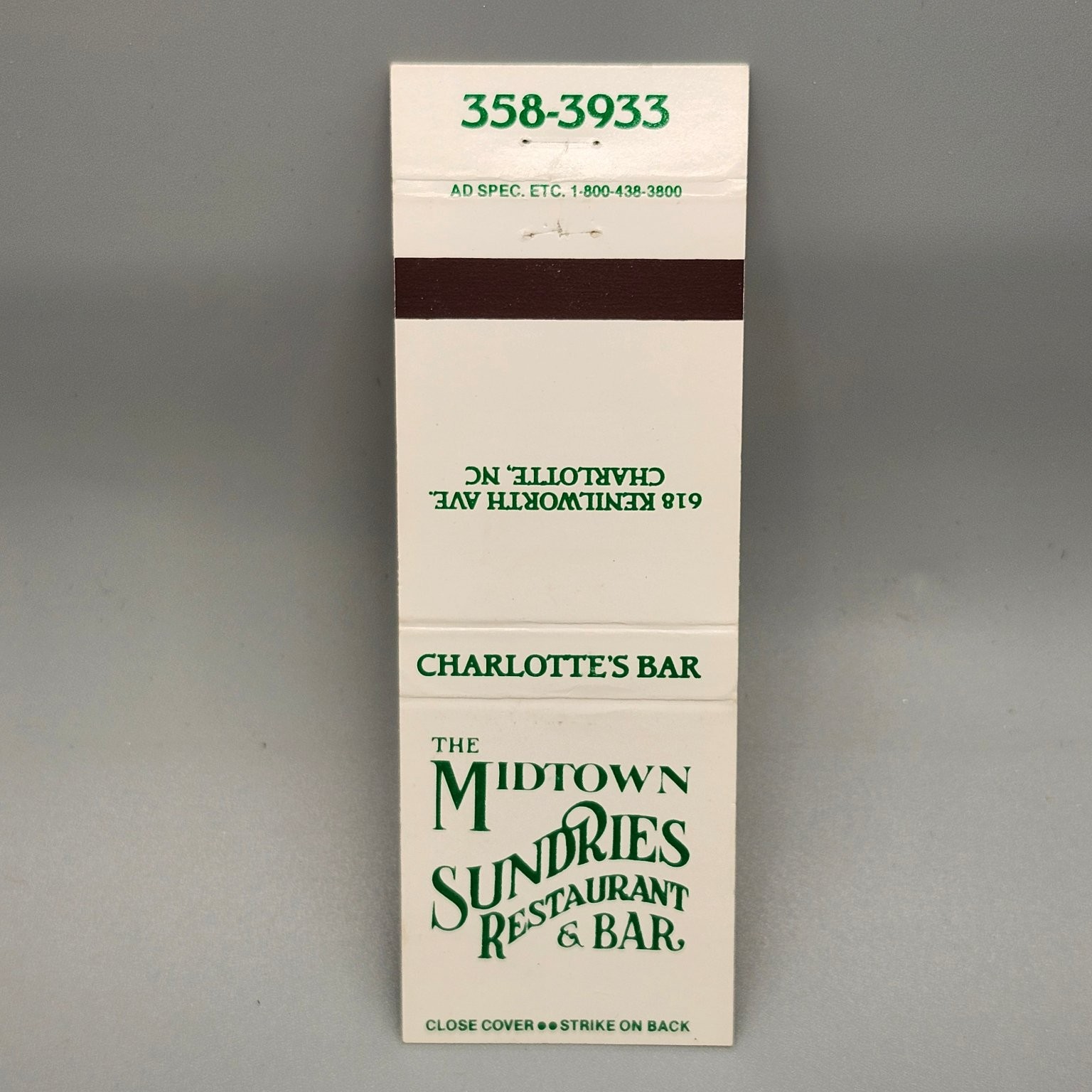 Vintage Midtown Sundries Restaurant Charlotte NC Matchbook Cover