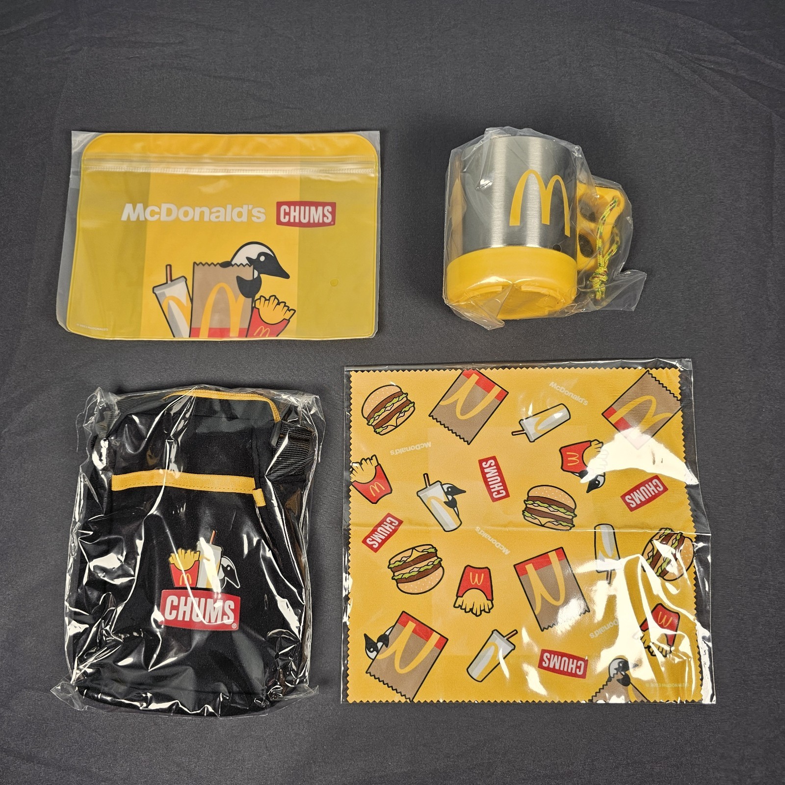 McDonald's CHUMS Shoulder Bag Stainless Mug Cloth Pouch 4 Set Lucky Bag Japan
