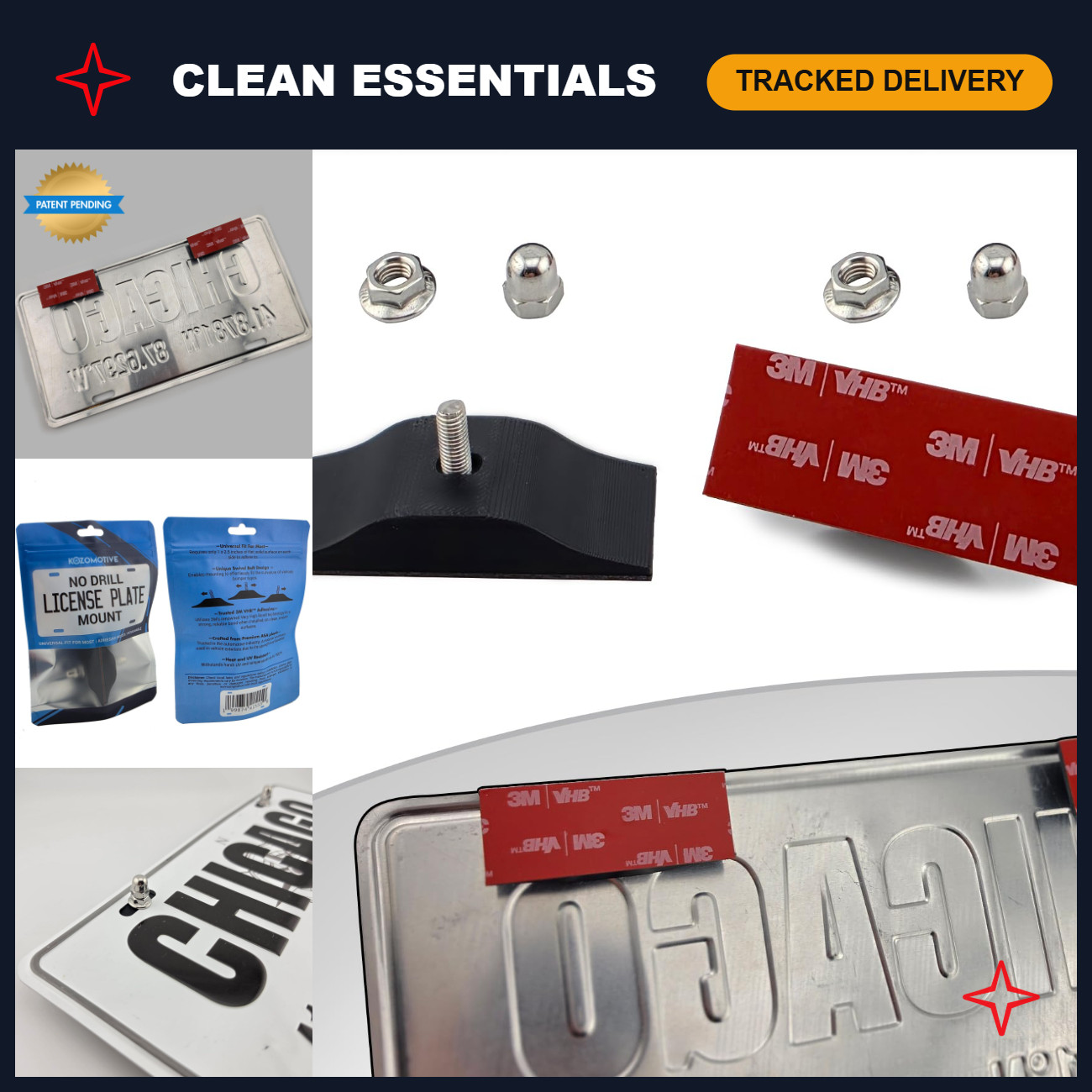 Universal No Drill License Plate Mount - Heavy Duty Adhesive, Fits Most Vehicles