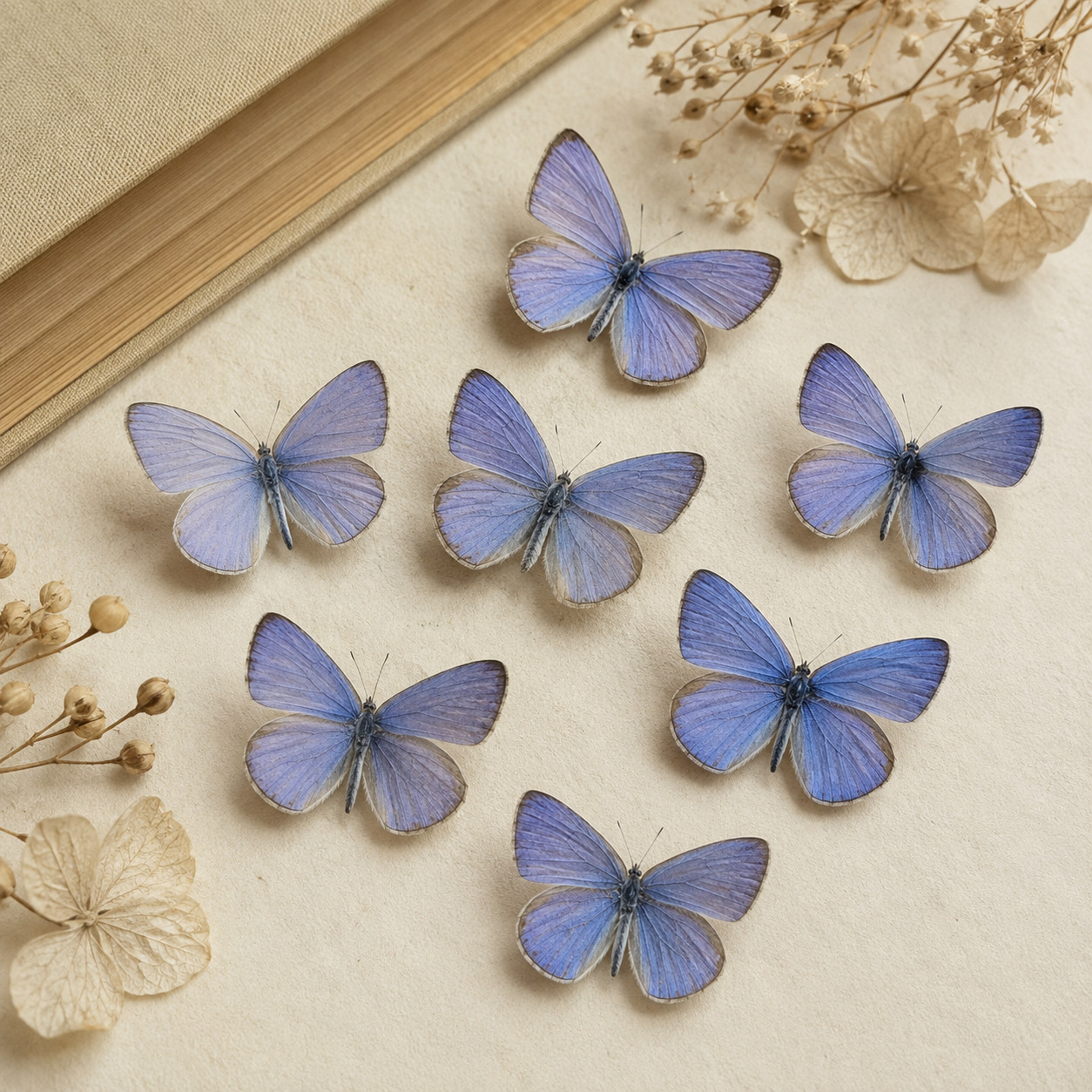 7 Real Blue Butterfly Specimens Spread Wings 2-2.6cm DIY Insect Art