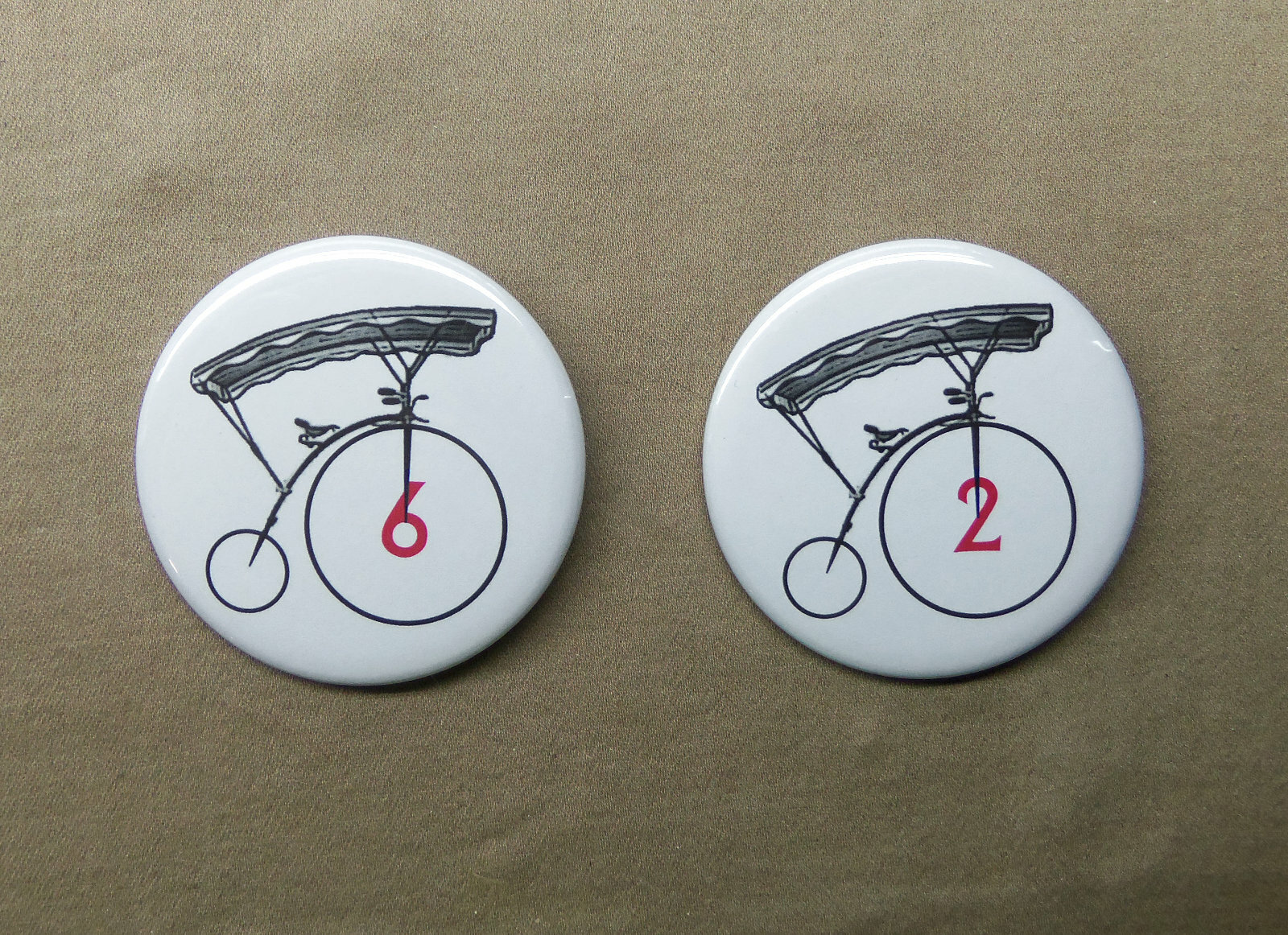 The Prisoner No. 2 & No. 6 Bicycle Large 2.25” Buttons Village McGoohan SciFi TV