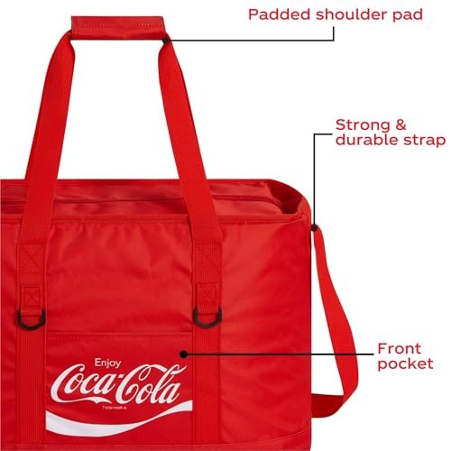 IDEA NUOVA COCA-COLA TOTE BAG, 40 CAN CAPACITY PORTABLE BEVERAGE -  RED/WHITE