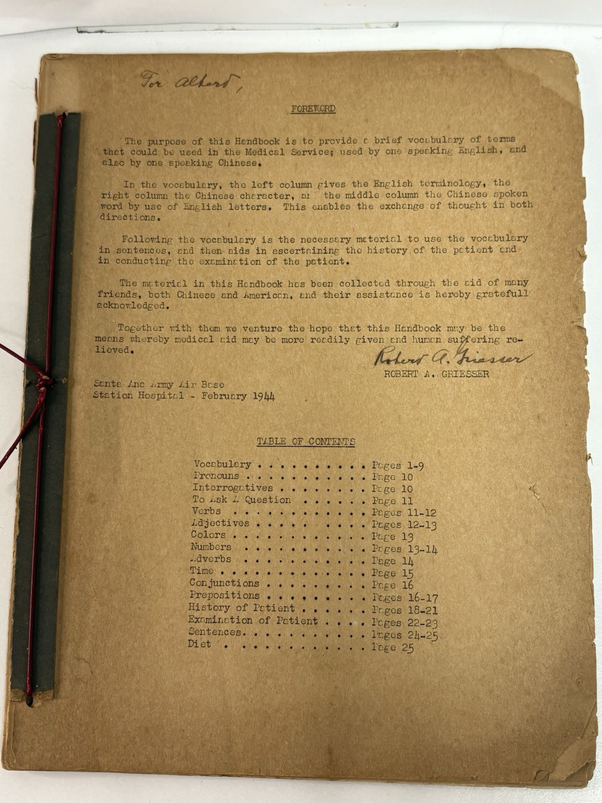 RARE 1944 WWII USAAF Chinese-English Medical Handbook Santa Ana Army Air Base 