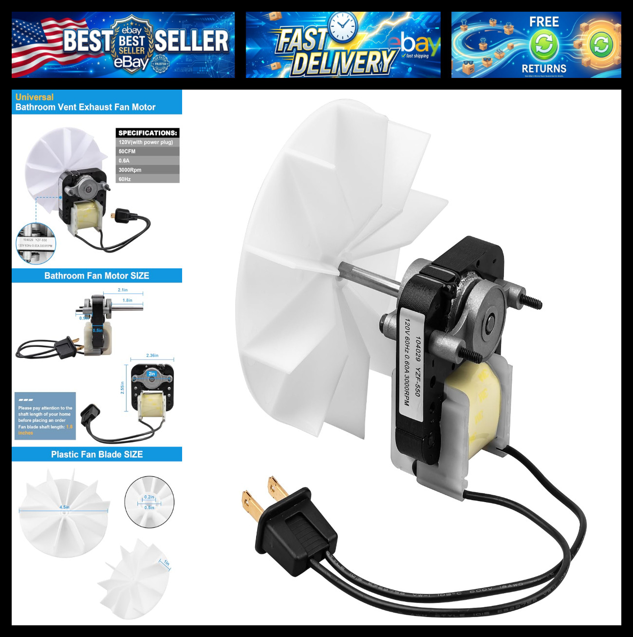 Universal Bathroom Vent Exhaust Fan Motor Replacement Motors Kit, Fit for Nu-Ton