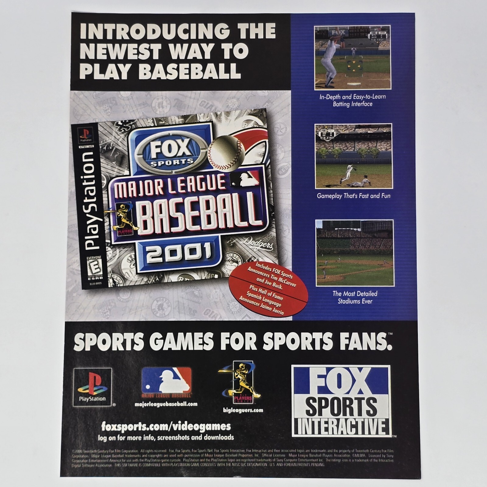 Fox Sports MLB 2001 Sony PS1 Introducing Print Ad/Poster Official Promo Art