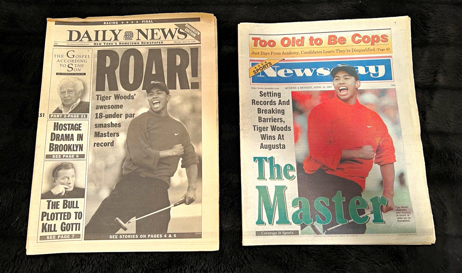 1997  Tiger Woods  wins Masters- NY Daily News and Newsday full newspapers