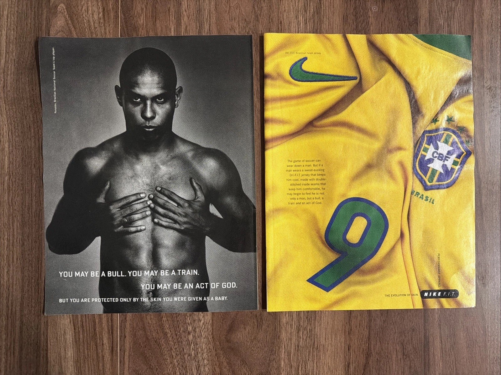 1998 Ronaldo Nike Fit Print Ad Promo Art Brazil Futbol Since Dri-Fi Jersey 