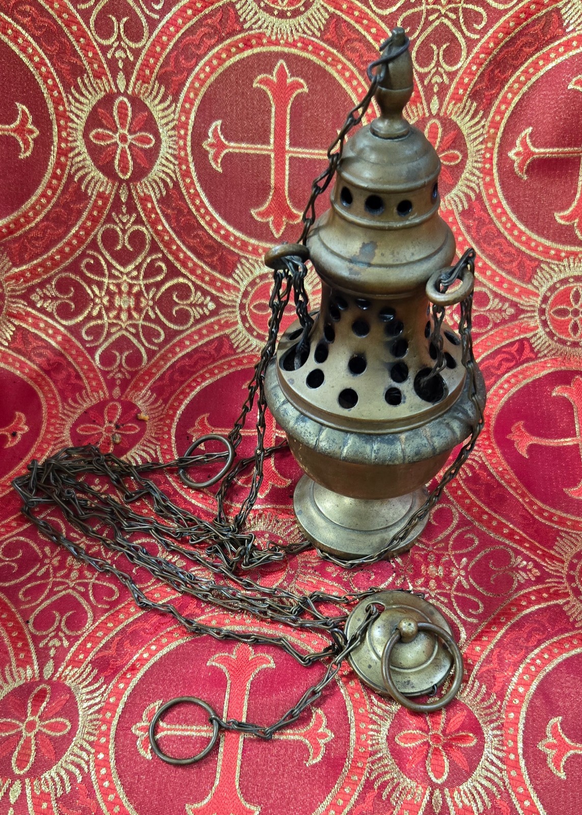 +++ Antique Church Thurible Censer Triple Chain Magnificent +++