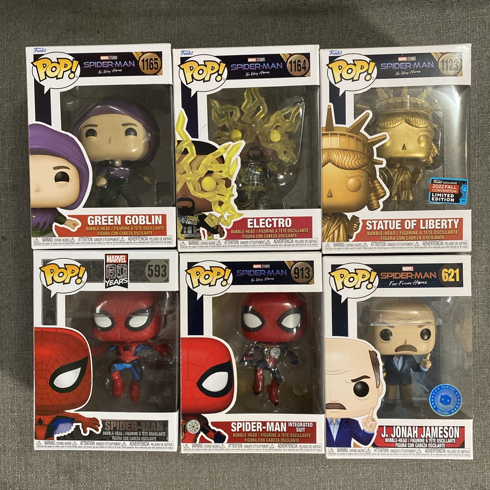 Set Of 6 Spider-man Funko Pops. *The 2 Spider men Are Damaged*