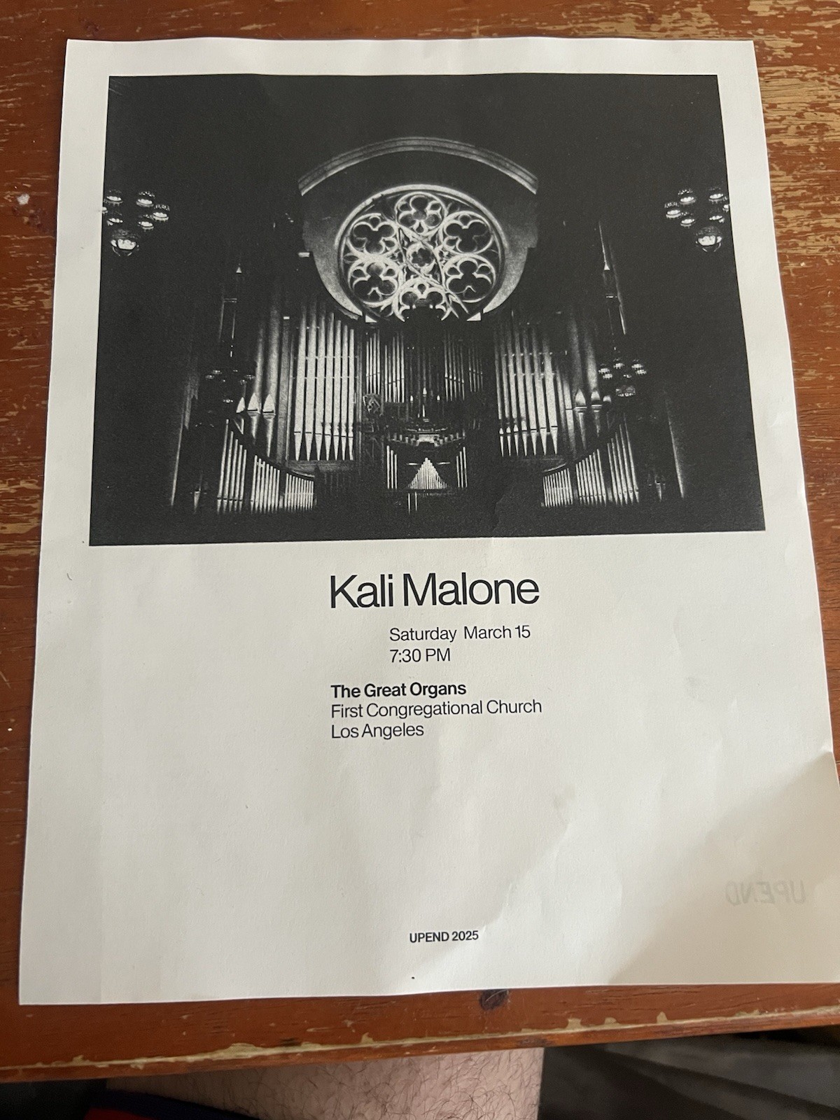 Kali Malone The Great Organs Los Angeles 03/15/25 Concert Program