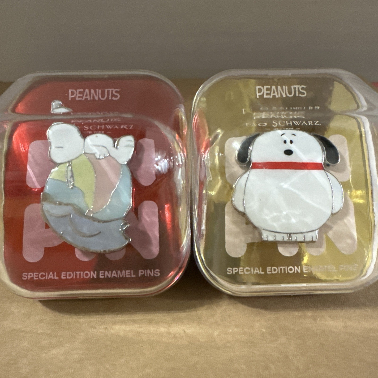 Snoopy Pins Peanuts FAO Schwarz Special Edition Enamel Pins Both NEW RARE