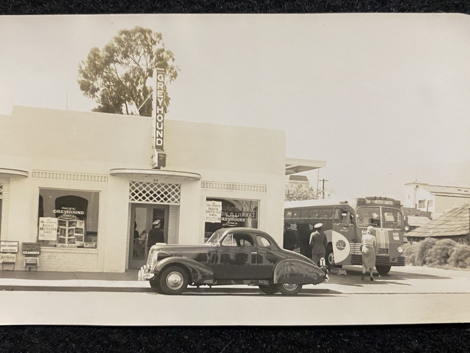 Santa Barbara California CA Greyhound Bus Station Signs Antique Snapshot Photo