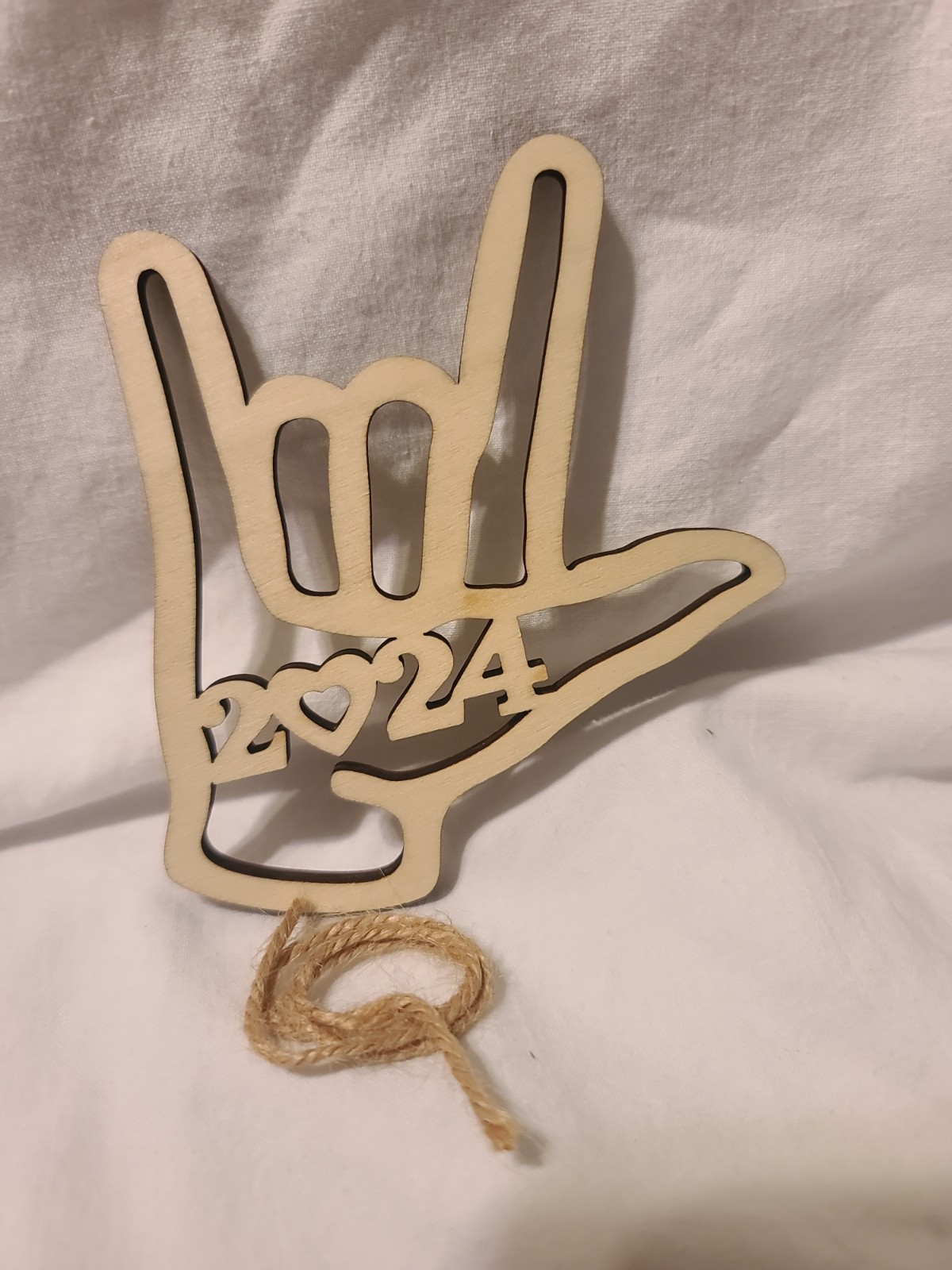 (Q) 2024 I Love You ASL Sign Language Hand Ornament Wooden