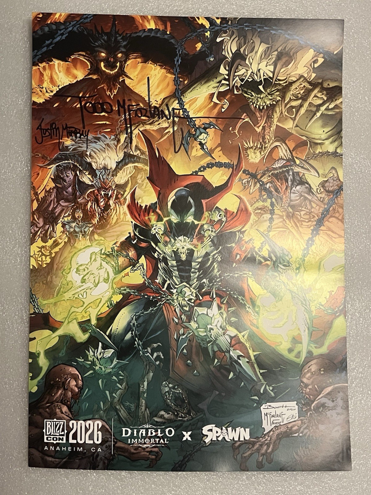 DIABLO IMMORTAL X SPAWN POSTER 2X SIGNED BY TODD MCFARLANE 20”x14” BLIZZCON 2026