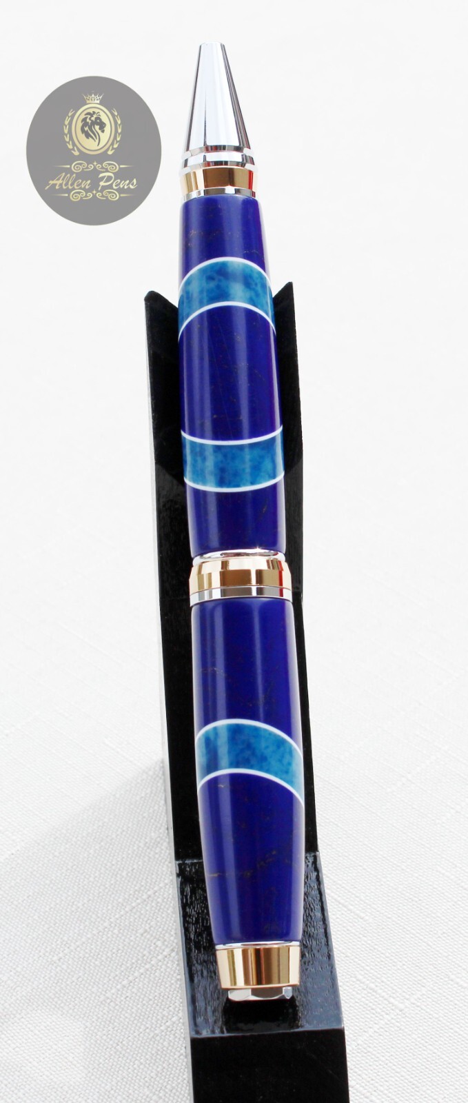 Handmade Big Ben Gold & Silver Two Tone Ballpoint pen True Stone Blue Inlays