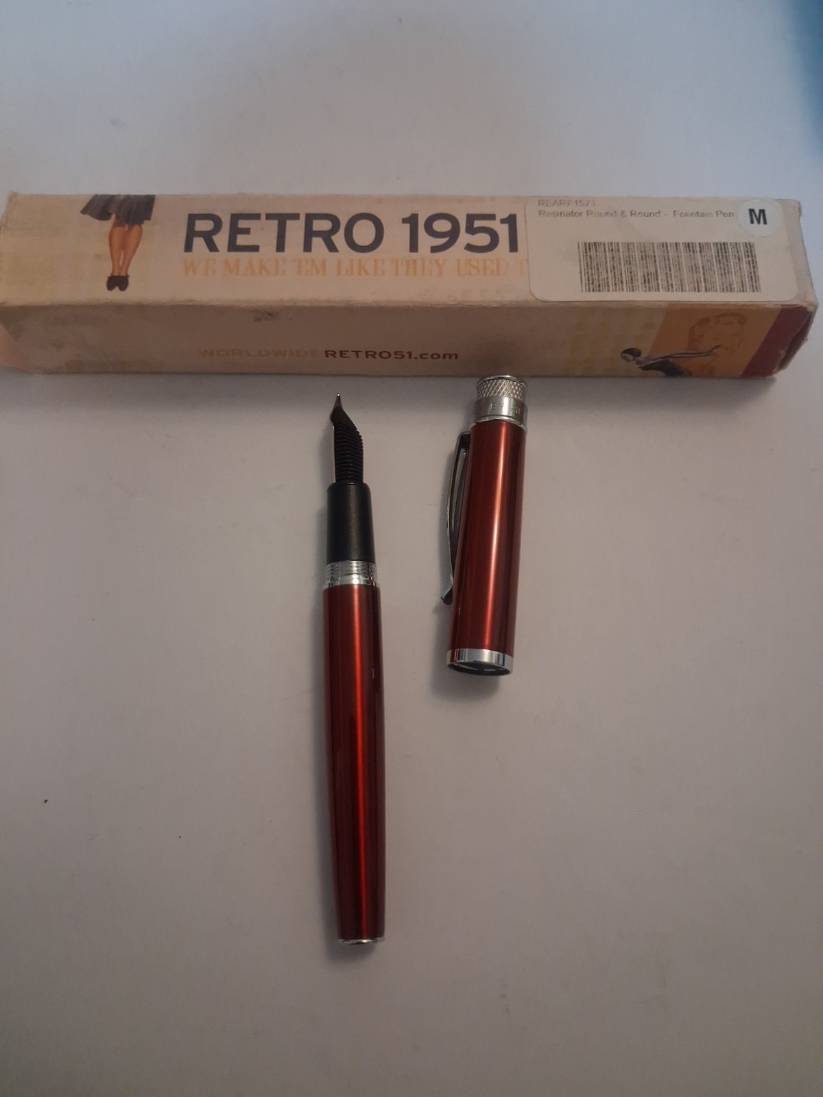Vintage Retro 1951 Tornado Metallic Red Fountain Pen Iridium Nib IOB