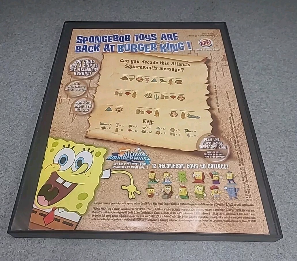 Spongebob Squarepants Atlantis Burger King Print Ad 2007 Framed 8.5x11 