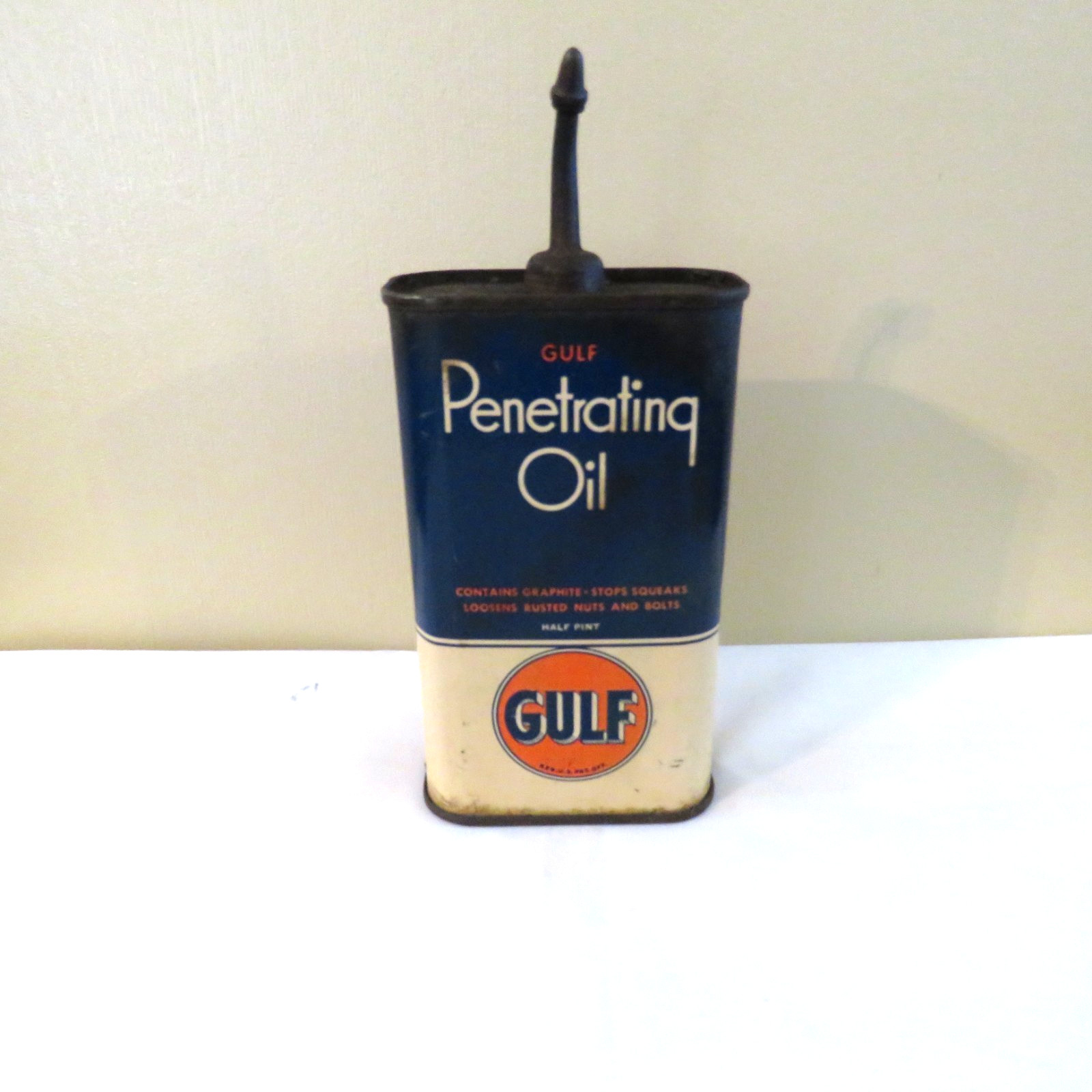 Vintage Gulf Penetrating Oil Can Half Pint Empty 5\