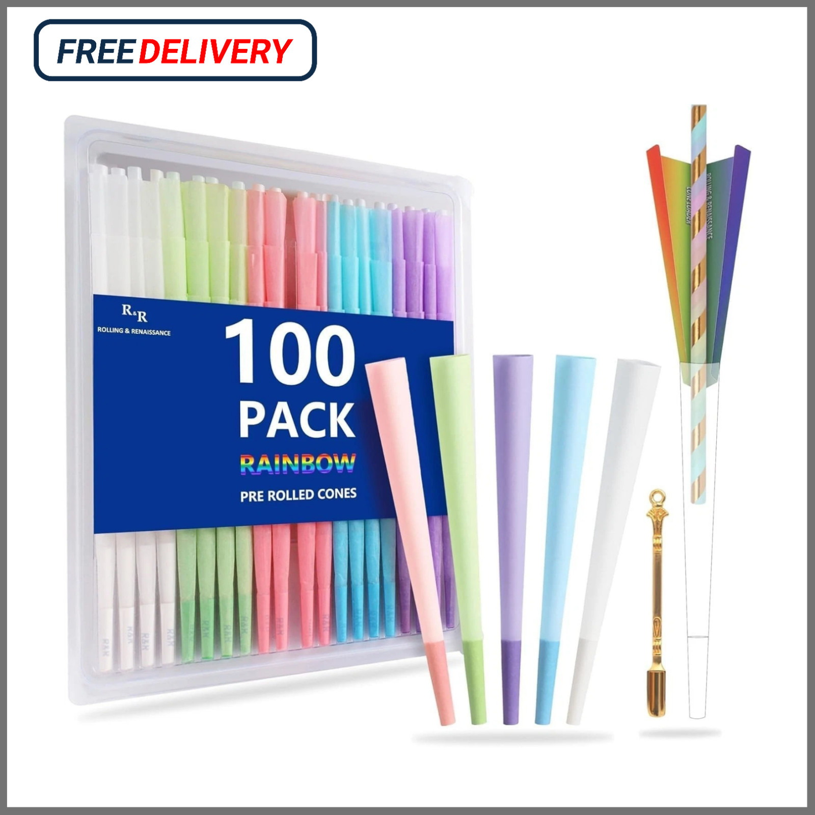 100 Pack Colorful Rolling Papers Pre Rolled Cones King Size - 108mm King Size Pr