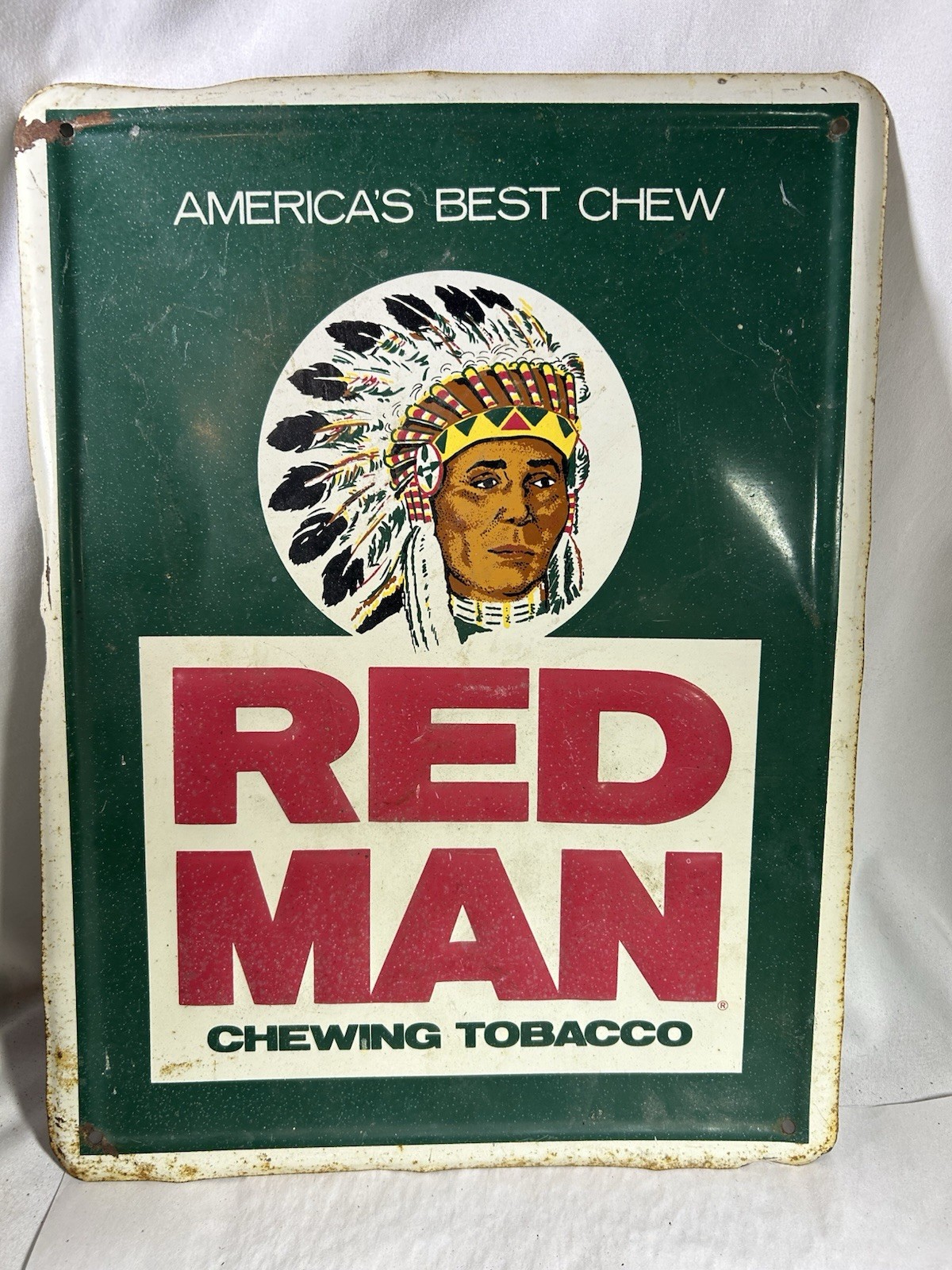Vintage Red Man Chewing Tobacco Metal Sign 12