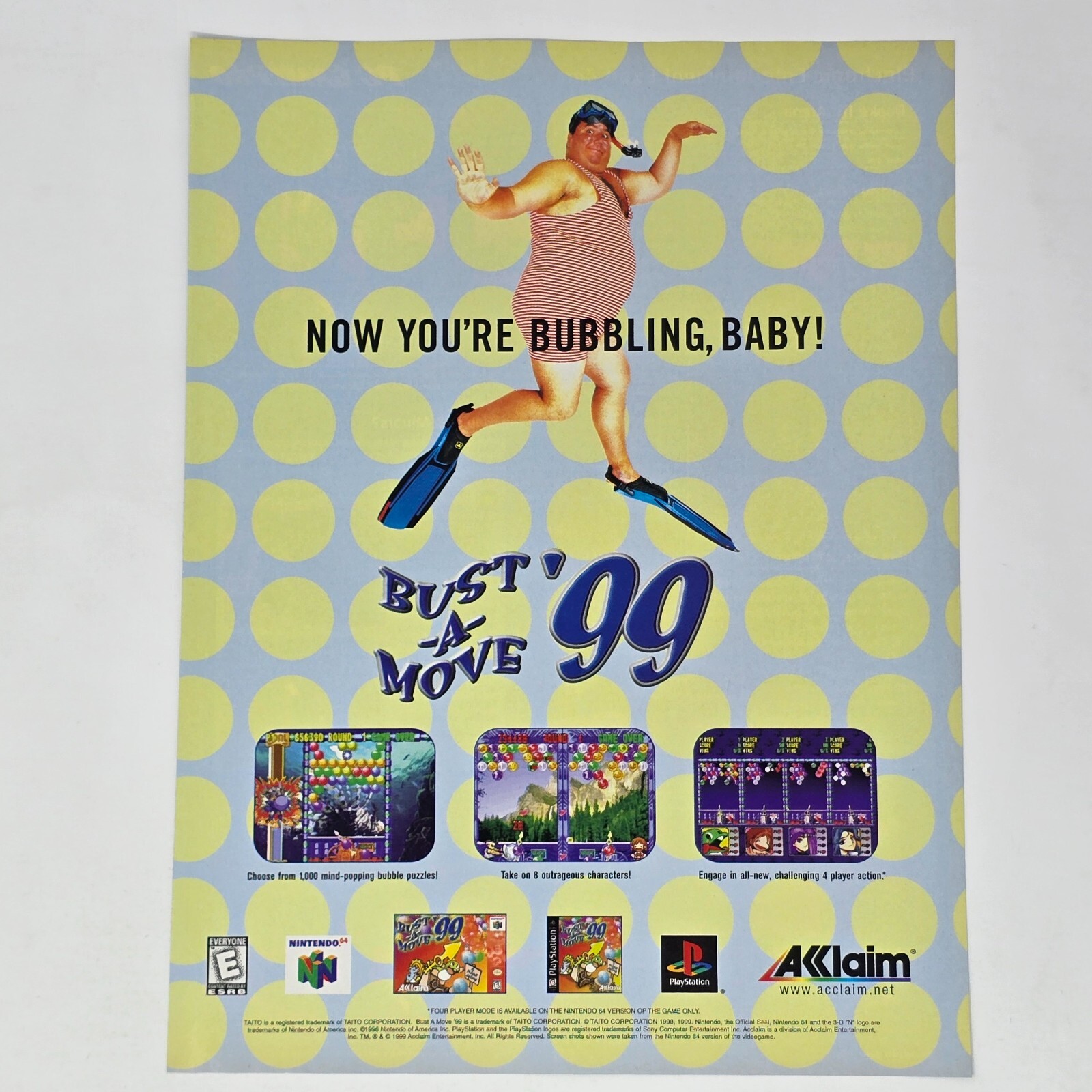 Bust A Move 99 Nintendo 64 N64 PlayStation 1 PS1 Bubbling Print Ad/Poster Art