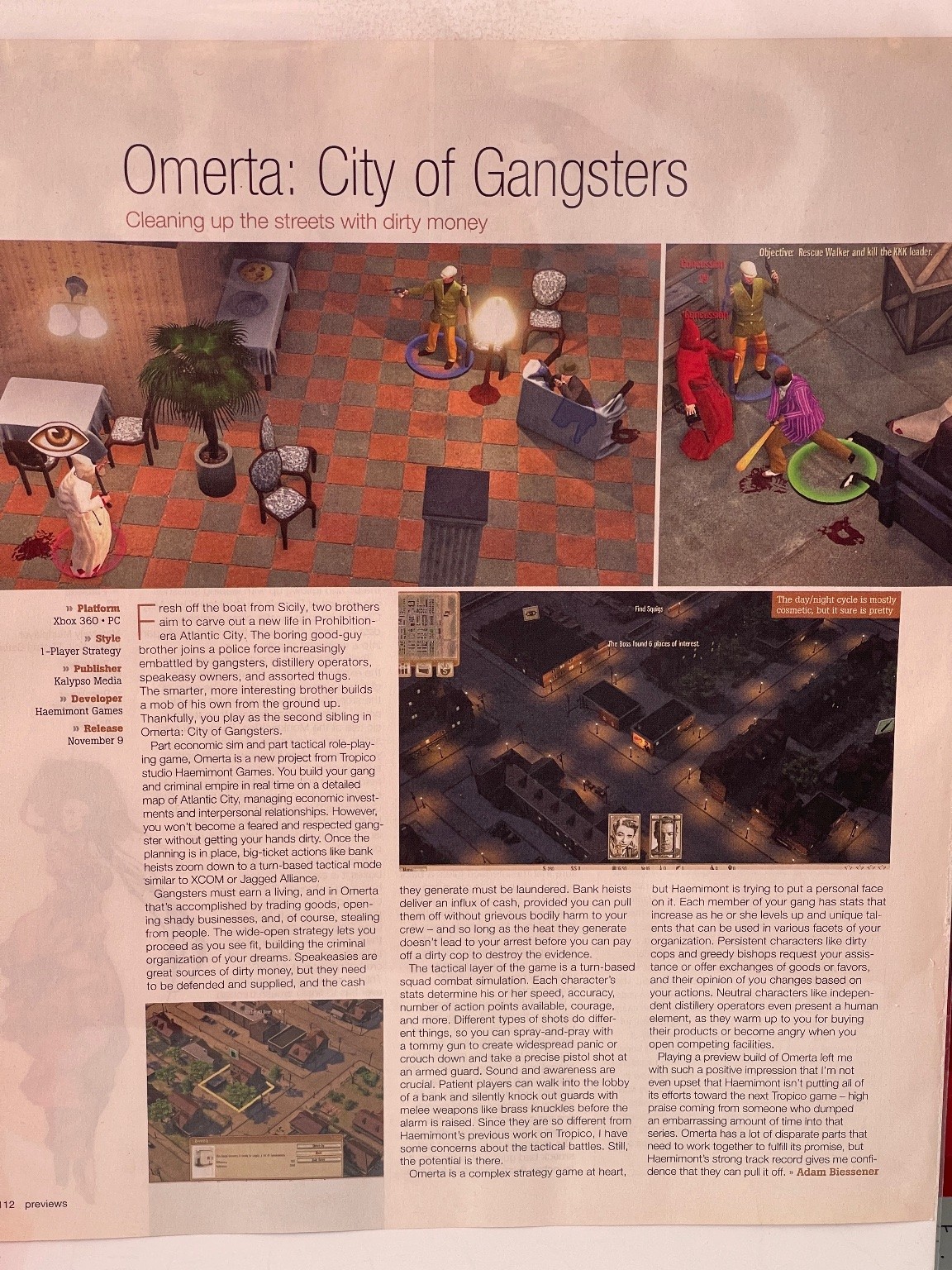 Omerta City of Gangsters Video Game Magazine Page Preview 2013 Xbox PC