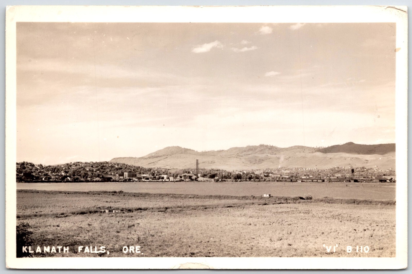 RPPC KLAMATH Falls Town in Distance Water Tower Real Photo Vintage UNP OREGON