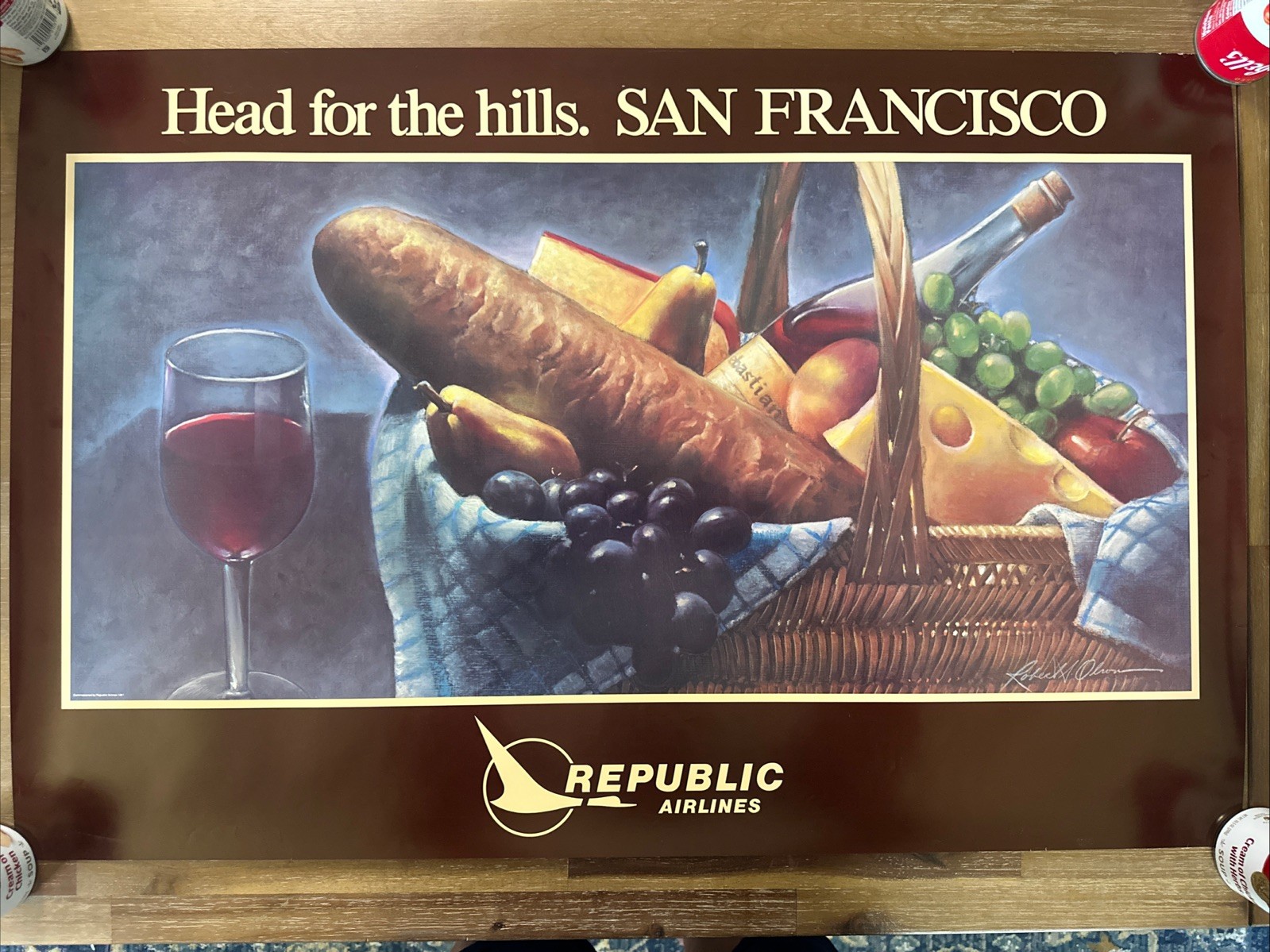 Republic Airlines Vintage 1981 Commissioned Poster “Head For The Hills. San Fran