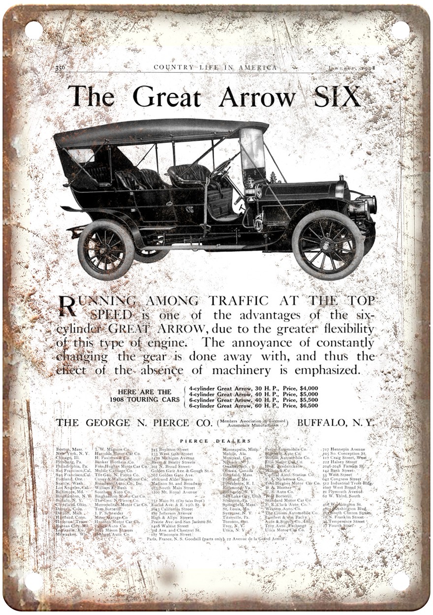 1908 Pierce-Arrow Vintage Automobile Ad Retro Look Metal Sign AM8482